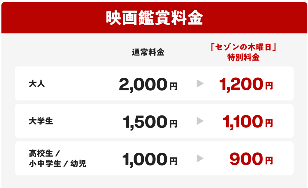 セゾンの木曜日 料金 セゾンの木曜日 料金